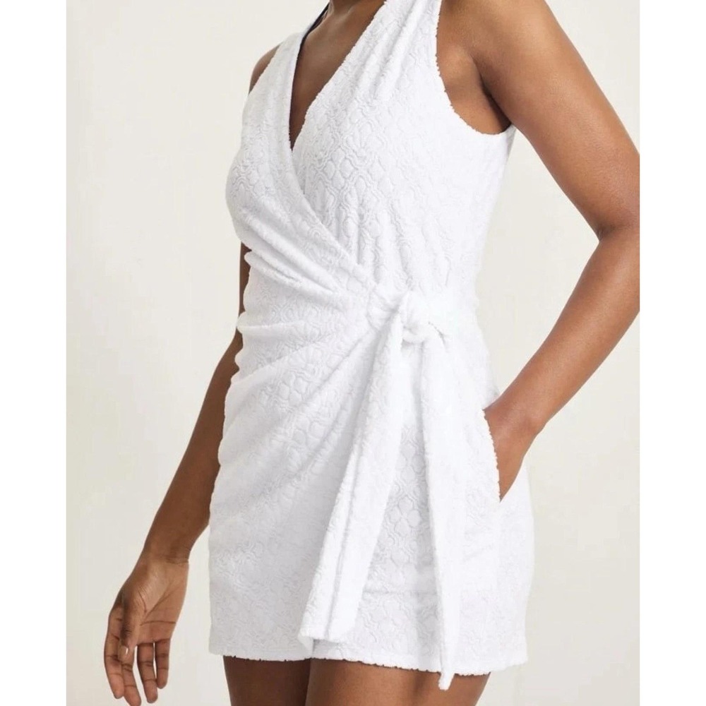Tommy Bahama Wrap Textured Romper Women XS White‎ Terry Cloth Jacquard Cover Up - Picture 3 of 16